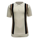 WIAOFELLAS  -  Contrast Striped Casual Knitted Short-Sleeved Polo Shirt New Business Comfortable Retro Versatile Shirt For Men