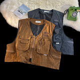 WIAOFELLAS  -  American Outdoor Multi-function Short Vest Jacket Basic Commuting Versatile Vest Cityboy Workwear Waistcoat Aesthetic Urban Chic