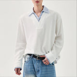 WIAOFELLAS  -  Men Shirt Patchwork Lapel Long Sleeve Korean Style Casual Men Clothing Streetwear Loose Fashion Male Shirts S-5XL