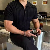 WIAOFELLAS  -  Summer New Men's Solid Color Knitted Jacquard Short Sleeve T-shirt Retro Trend Fashion Casual Simple Slim Men's Tops