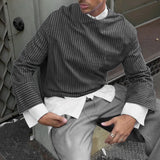 WIAOFELLAS  -  Men Striped Shirt O-neck Long Sleeve Loose Lace Up Casual Men Clothing Streetwear Fashion Tops Leisure Camisas S-3XL