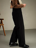 Wiaofellas  -  Fashionable Pleated Suit Trousers Loose Fit Bottoms For Male Mens Old Money Style Autumn Solid Color Pants Daily Outdoor