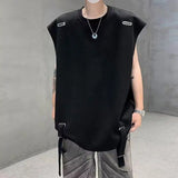 WIAOFELLAS  -  American Style Men's Vests Solid Color O-neck Ribbon Casual Menswear Loose Sleeveless Pullover Male Tank Tops Chic
