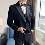 Wiaofellas  -  (Jacket + Vest + Pants) Men's Wedding Three-Piece Suit, Tuxedo Double-Breasted Suit, Best Man Banquet High-End Dress Business