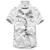 Wiaofellas  -  Summer Short Sleeve Shirt Pilot Fashion Uniform Badge Short Sleeve Shirt Large Size Casual Slim Solid Color Top Men's Clothing