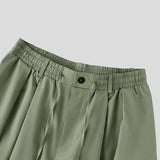 Wiaofellas  -  Men Pants Solid Color Button Pleated Loose Casual Wide Leg Trousers For Man Streetwear Joggers Fashion Casual Male Pants