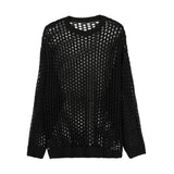Wiaofellas  -  Mens Hollow-Out Niche Color-Blocked Knitwear Streetwear Fashion Youth Trend Couple Long-Sleeved Top Men'S Clothing 2026 New