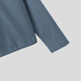WIAOFELLAS  -  Men Shirt Solid Color Stand Collar Long Sleeve Loose Men Clothing Streetwear Korean Style Fashion Casual Shirts