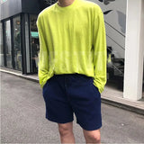 WIAOFELLAS  -  Fashionable Simple Long Sleeved T-shirt Solid Color Loose Sunscreen Tops Korean Slightly Transparent Thin Men's Bottom Tshirts