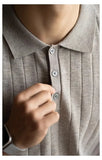 Wiaofellas  -  Summer Men's Ribbed Knit Polo Shirt Light Luxury Short Sleeve Lapel Collar Slim Fit Business Casual Polos Breathable Soft Tops