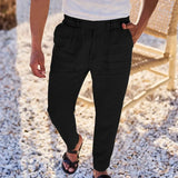 Wiaofellas  -  Wish New Men's Casual Cotton Linen Drawstring Pants Solid Color Simple Fashionable Loose Fit Beach Shorts from Mainland China