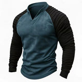 Wiaofellas  -  Spring Autumn Raglan Sleeves Men's Long Sleeve V-neck Clothing Patchwork Color T-shirt Casual Men Suede T-shirt For Male Tops