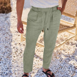Wiaofellas  -  Wish New Men's Casual Cotton Linen Drawstring Pants Solid Color Simple Fashionable Loose Fit Beach Shorts from Mainland China