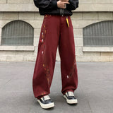 WIAOFELLAS  -  New trendy loose straight tube printed off white washed denim jeans