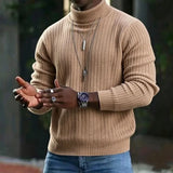 Wiaofellas  -  Vintage Turtleneck Knitting Sweater Mens Autumn Winter Ribbed Texture Knit Pullover Daily Casual Trendy Tops For Men