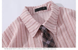 WIAOFELLAS  -  Summer Preppy Style Stripe Shirt With Tie Women Korean Chic Short Sleeve Y2k All-Match Tops Vintage Harajuku Girl Blouse Clothes