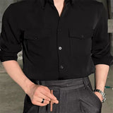 WIAOFELLAS  -  Mens Shirt Business Daily Office-Inspired Workwear Shirt Pocket Design  High-End Casual Slim Fit Long Sleeve Shirt Mens Clothes