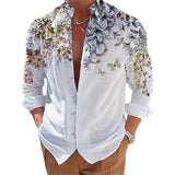 Wiaofellas  -  Casual Loose Fit Floral Butterfly Print Stand Collar Long Sleeve Shirt For Men Daily Wear