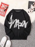 WIAOFELLAS  -  New Popular Spring Autumn Graffiti Jacquard Pattern Pullover Sweater Casual Round Neck Contrast Color Knitted Men's Pullover