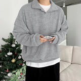 WIAOFELLAS  -  Men Hoodies Solid Color Lapel Long Sleeve Loose Men Pullover Streetwear Korean Style Fashion Casual Tops Male Sweatshirt