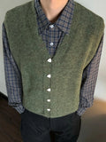 WIAOFELLAS  -  Trendy Men's Wool Knitting Vest Coats Fall Winter New Casual Solid Color Buttoned V Neck Waistcoats For Mens Vintage Cardigans