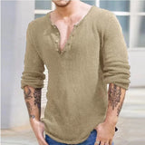 WIAOFELLAS  -  Spring Summer Casual Mens Knitted Polo Shirts Loose Long Sleeve Buttoned Lapel Knit Men Clothes Vintage Solid Tees Shirt