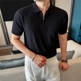 Wiaofellas  -  British Style Summer Casual Polo Shirt for Men Half Zipper Knitted Short Sleeved T-shirt Business Office Social T-shirts M-3XL