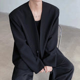 WIAOFELLAS  -  Men's Shoulder Pads Solid‘ Color Loose Blazer Coat Fashion  Summer Double Buckle Long Sleeves Jacket Male
