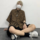 Wiaofellas  -  Summer Fashion Shirt Men Leopard Print Short Sleeve Party Club Hawaiian Beach Tops Streetwear Shirts Men Dance Camisas Hombre
