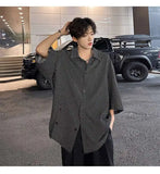 WIAOFELLAS  -  Fashion Summer Men's Plaid Loose Lapel Casual Shirts New Trendy Seven-quarter Sleeve Single-breasted Tops Male