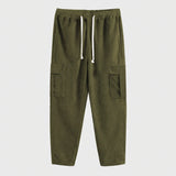 Wiaofellas  -  Autumn And Winter Mens Corduroy Trousers Solid Color Sports Pants Loose Straight Multi-Pocket Work Style Casual Pants For Men