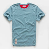 Wiaofellas  -  Retro Distressed Cotton round Neck Short Sleeve T-Shirt Loose Fit Basic Color Summer Youth Fashion Standard Tailoring Male Top