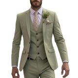 WIAOFELLAS  -  Elegant Green 3 Piece Suit Blazer Pants Vest Men's Notch Lapel Premium Business Formal Wear Banquet Coustome Suits