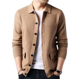 Wiaofellas  -  High Quality Cardigan Men Knitting Sweaterscoat Autumn Winter Casual Sweater Jackets Solid Turn Down Collar Knitted Man