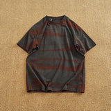 WIAOFELLAS  -  Loose off rotator sleeve American short sleeve T-shirt male personality print heavy industry old washed cotton half sleeve T