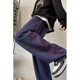 WIAOFELLAS -  Korean Street Wide Leg Pants Men Trendy Side Clash Colour Sweatpants Loose Comfortable Jogging Trousers 2024 Male Casual Pants