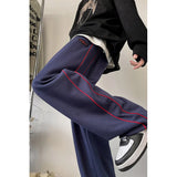 WIAOFELLAS  -  Korean Street Wide Leg Pants Men Trendy Side Clash Colour Sweatpants Loose Comfortable Jogging Trousers Male Casual Pants