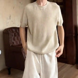 WIAOFELLAS  -  Breathable cotton and linen short-sleeved men's summer thin floral sweater lazy and relaxed Old money style T-shirt