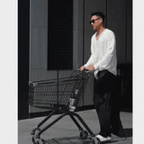 WIAOFELLAS  -  Korean Lazy and High-end Solid Color Versatile Long-sleeved Thin Sweater V-neck Tether Hollow Sweater Top Men