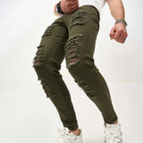 WIAOFELLAS  -  Daily Simple Pencil Pants Men Tight Fit Hole Jeans Spring Summer Fashion Vintage Skinny Stretch Denim Trousers Streetwear