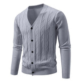 Wiaofellas  -  Knitted Cardigan Sweater Men Korean Style Fashion Smart Casual V-Neck Knitted Sweatercoat Mens Slim Sweater Outerwear