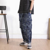 Wiaofellas  -  Japan fashion Personali Multi-pockets Cargo Jeans Men's Loose Straight Fashion Brand Street Ins Casual Plaid Pants Hip-hop