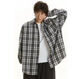 Wiaofellas  -  New Retro Unisex Casual Shirt Trendy Brand American Oversized  Plaid Shirt  Men's Lazy Style Long Sleeve Loose Fit Blouse