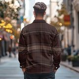 WIAOFELLAS  -  Vintage Men's Big Plaid Long Sleeve Shirt American Style Comfortable Corduroy Brown Trendy Classic Spring Autumn Fashion