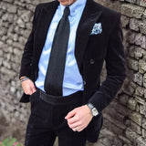 Wiaofellas  -  Formal Wedding Men Suits Slim Fit Double Breasted 2 Pcs Groom Tuxedo For Prom Peak Lapel Smoking Velvet Jacket With Pants