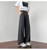 WIAOFELLAS  -  New Simple Men's Suit Pants Drape Striped Design Pleated Contrast Color Straight Wide Leg Male Trousers All-match