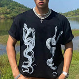 WIAOFELLAS  -  Men's Casual T-Shirt Fashionable Trendy Hip-Hop High Street Y2k Retro Snake Pattern Loose Cotton Top Spring And Summer
