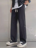 Wiaofellas  -  Men's Cotton Linen Casual Pants Summer New Sle Drapey Straight Leg Loose Trendy Thin Wide Leg Sports Long Trousers