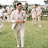 WIAOFELLAS  -  Summer Linen Men Suits 3 Piece Chic Single Breasted Peak Lapel Outfits Fashion Daily Casual Slim Groom Wedding Party Tuxedo