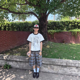 Wiaofellas  -  Retro American Plaid Casual Pants Loose Straight Leg Wide Leg Seven-Foot Slimming Shorts for Men And Women